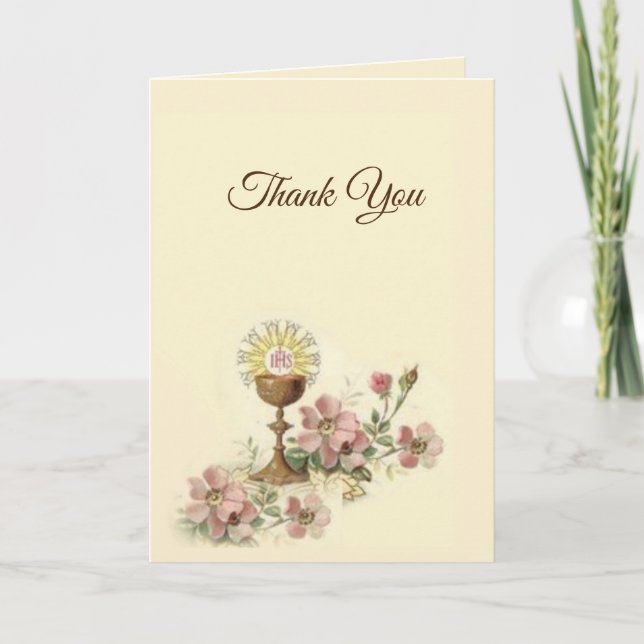 Erste Heilige Kommunion Katholische Blüte Vielen D Dankeskarte (Vorderseite)
