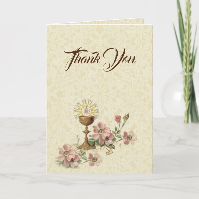 Erste Heilige Kommunion Katholische Blüte Vielen D Dankeskarte (Vorderseite)