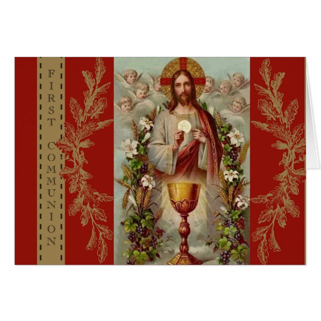 Erste Heilige Kommunion Katholische Jesus Einladun (Vorderseite (Horizontal))