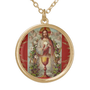 Erste Heilige Kommunion Katholische Jesus Engel Vergoldete Kette