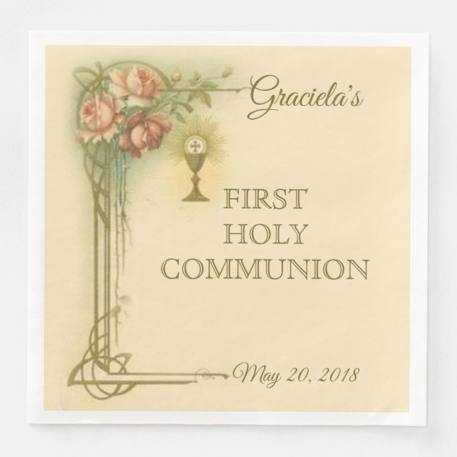 Erste Heilige Kommunion Katholische Kirche Gastgeb Serviette (Vorderseite)
