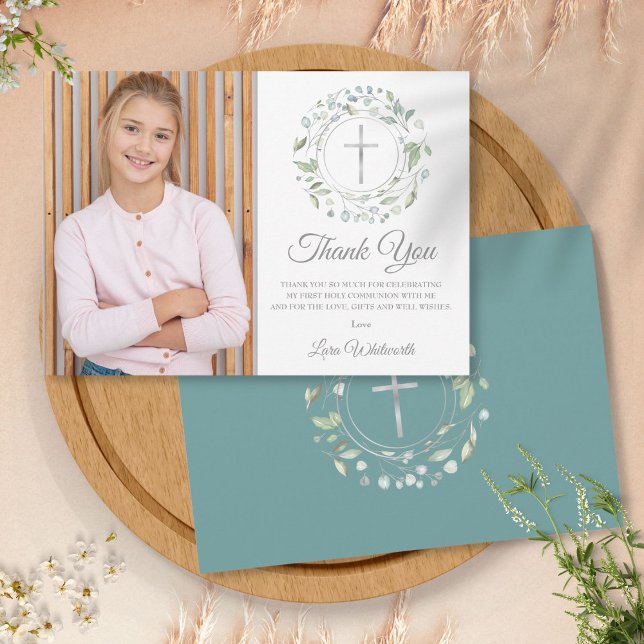 Erste Heilige Kommunion Laurel Garland Foto Dankeskarte (Von Creator hochgeladen)