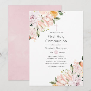 Erste Heilige Kommunion mit Pastellblumen Einladung