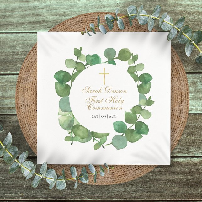 Erste heilige Kommunion Moderne Grüne Blüte Serviette (First Holy Communion Modern Greenery Floral Napkins)