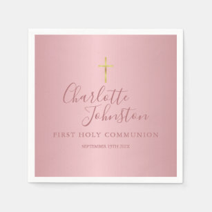 Erste heilige Kommunion Moderne Rose Gold Pink Serviette