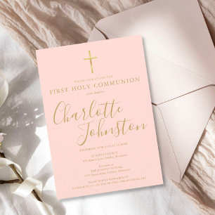 Erste heilige Kommunion Modernes Gold Rosé Pink Einladung