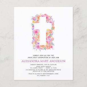 Erste heilige Kommunion Pastell Blumen Rosa Budget Flyer