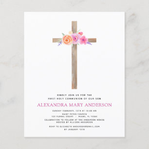 Erste Heilige Kommunion Pastell Blumen Rosa Budget Flyer