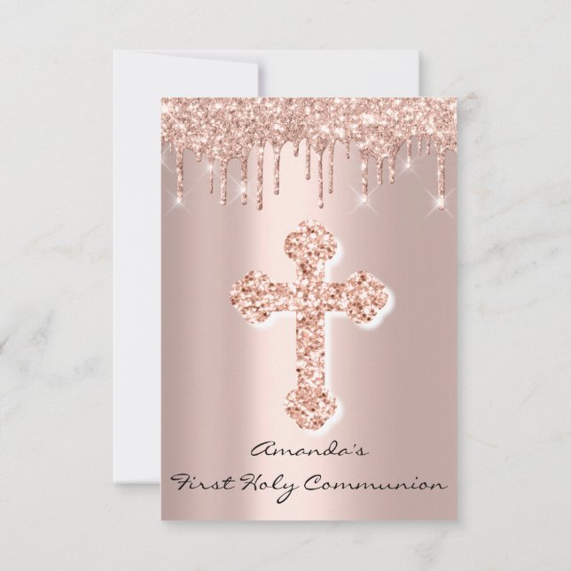 Erste Heilige Kommunion Rose Babtismus Christliche Einladung (Rückseite)