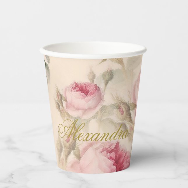Erste heilige Kommunion - Rose mit der Goldfarbe Pappbecher (Vorderseite)