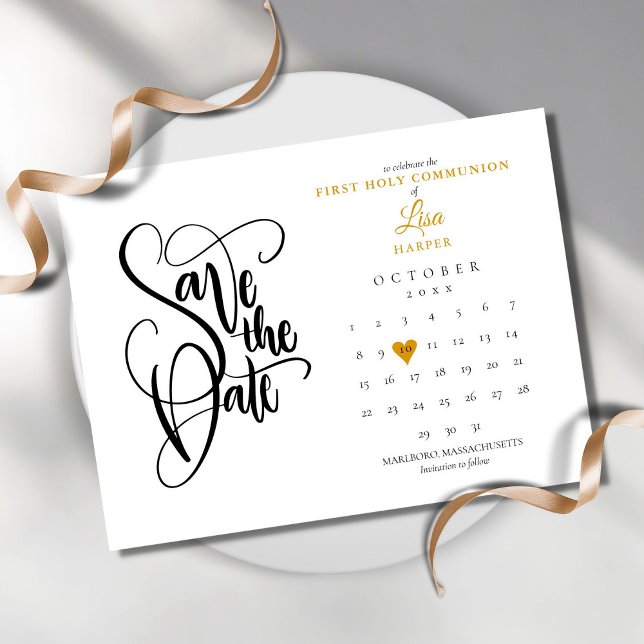 Erste Heilige Kommunion Save the Date Kalender Ankündigungspostkarte (Von Creator hochgeladen)