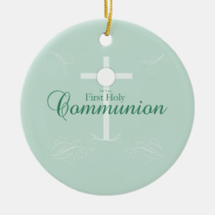 Erste heilige Kommunion, Schrift in sanftem Grün Keramik Ornament