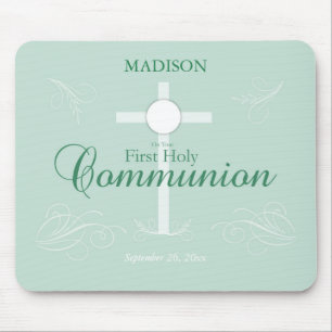 Erste heilige Kommunion, Schrift in sanftem Grün Mousepad
