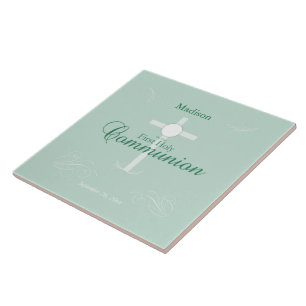 Erste Heilige Kommunion, Schrift in Sanftgrün Fliese