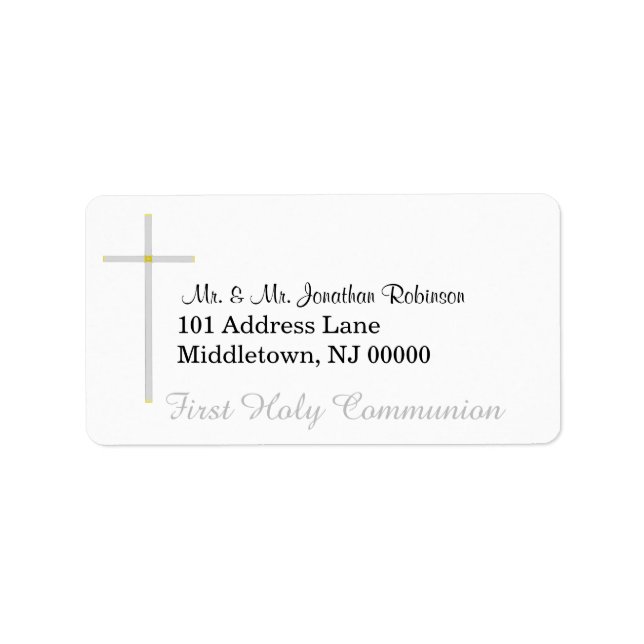 Erste heilige Kommunion Silver Cross Address Label Adressaufkleber (Vorne)