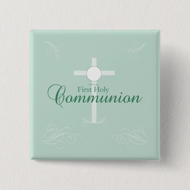 Erste heilige Kommunion, Skript in Soft Green Button (Vorderseite)