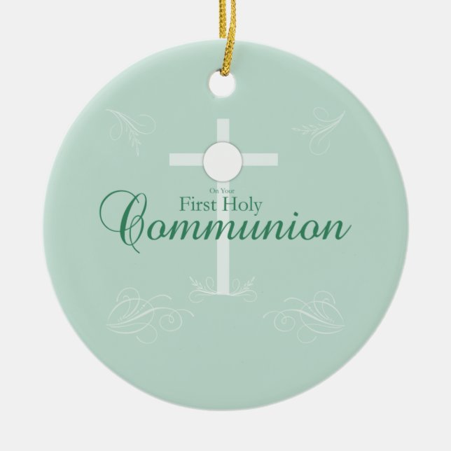 Erste heilige Kommunion, Skript in Soft Green Keramik Ornament (Vorne)