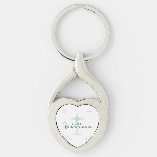 Erste heilige Kommunion, Skript in Soft Green Schlüsselanhänger (Vorderseite)