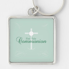Erste heilige Kommunion, Skript in Soft Green Schlüsselanhänger