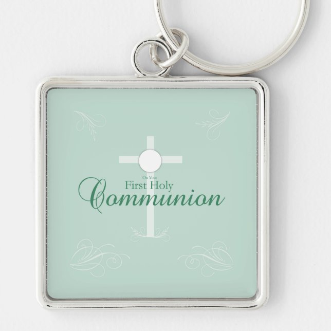 Erste heilige Kommunion, Skript in Soft Green Schlüsselanhänger (Vorne)