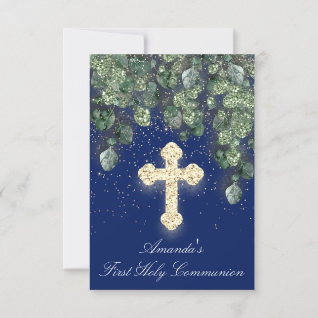 Erste Heilige Kommunion Taufe Christliche Kreuzflo Einladung (Rückseite)