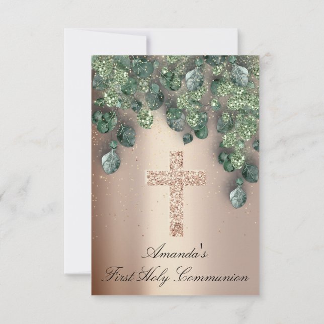 Erste Heilige Kommunion Taufe Christliches Kreuz G Einladung (Rückseite)
