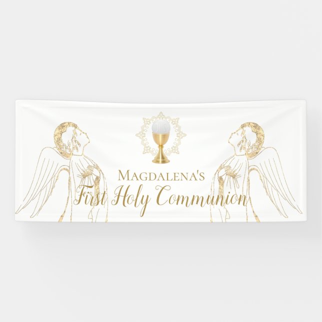 Erste Heilige Kommunion verkleidet Engel Design Ba Banner (Horizontal)