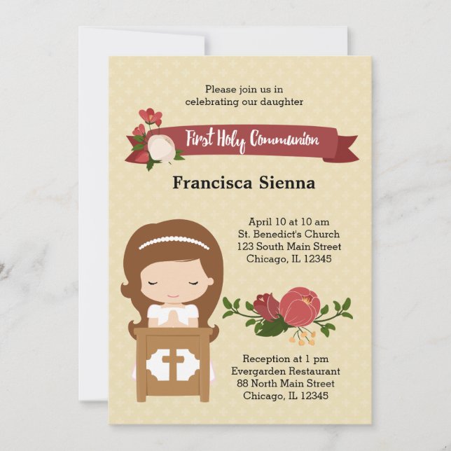 Erste Heilige Kommunion * wählen Sie die Hintergru Einladung (Vorderseite)