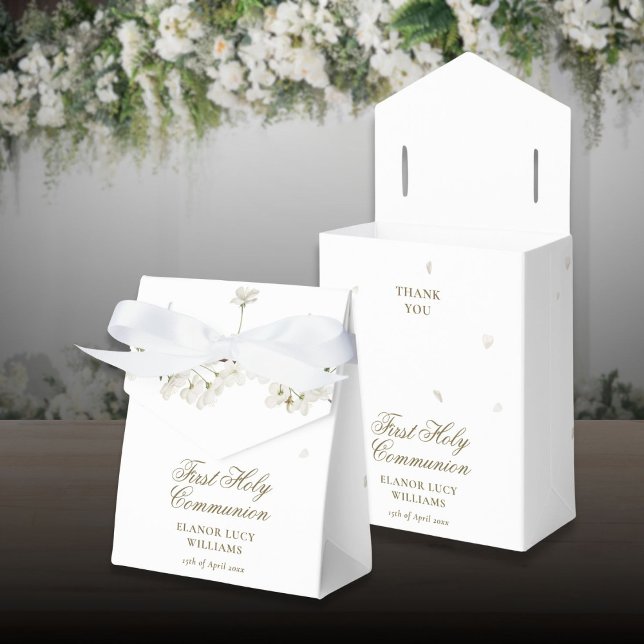 Erste heilige Kommunion Weißer Blossom Floral Geschenkschachtel (First Holy Communion White Blossom Floral Favor Boxes)