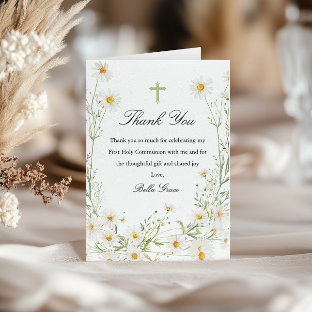 Erste heilige Kommunion White Daisy Floral geklapp Dankeskarte (Von Creator hochgeladen)