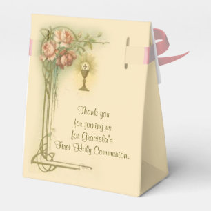 Erste heilige Kommunionchalice-Wirts-Rosa-Blumen Geschenkschachtel
