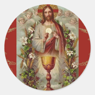 Erste heilige Kommunions-Jesuschalice-Blumen Runder Aufkleber