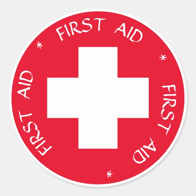 Erste Hilfe - Medizin (Kreuz) - Krankenwagen, Hilf Runder Aufkleber (Vorderseite)