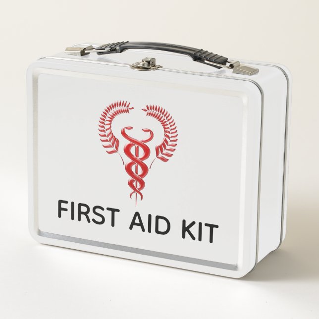 Erste Hilfe rotes Kadukus medizinisches Symbol Not Metall Brotdose (Vorderseite)