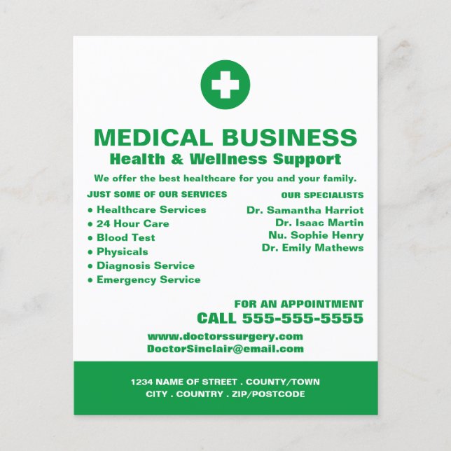 Erste Hilfe-Symbol, General Practitioner, Krankens Flyer (Vorne)