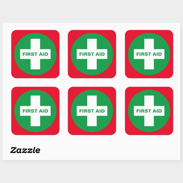 Erste Hilfe (Weißes Kreuz) - Krankenwagen, Hilfe,  Quadratischer Aufkleber (Blatt)