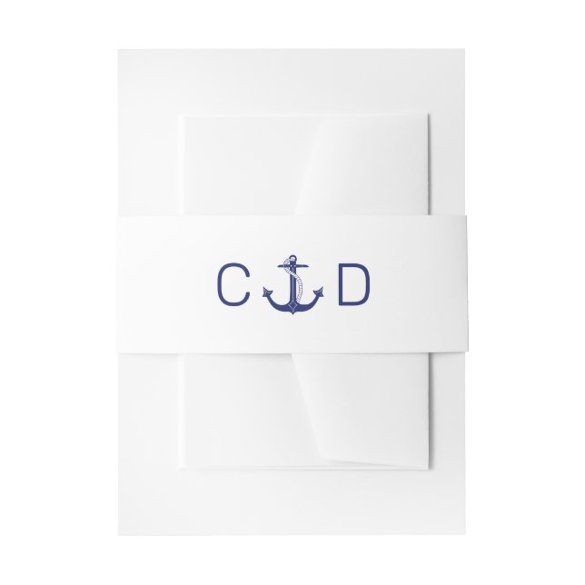 Erste Hochzeit des Nautical Anchor Navy Blue Monog Einladungsbanderole (Vorderseite Beispiel)