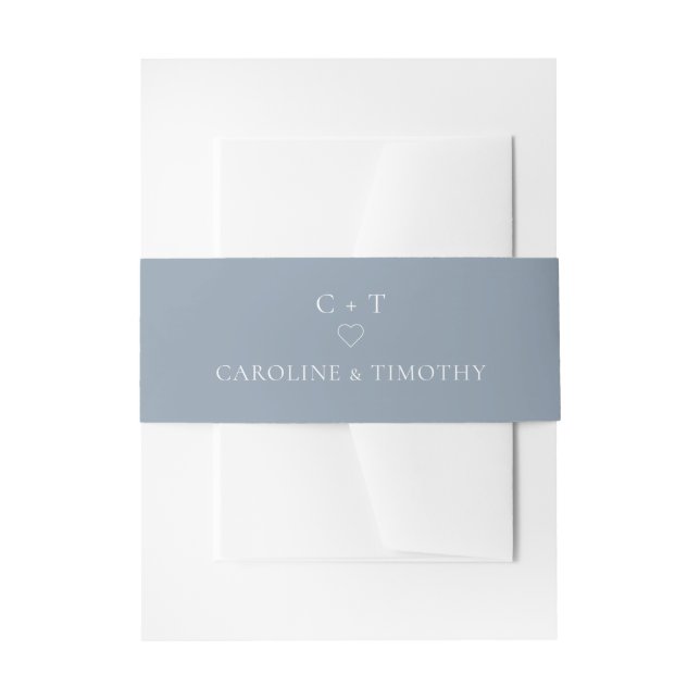 Erste Hochzeit mit Dusty Blue Monogram Einladungsbanderole (Vorderseite Beispiel)