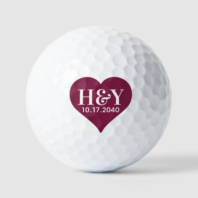 Erste Hochzeitmonographen Datum Rotes Herz Golfball (Vorderseite)