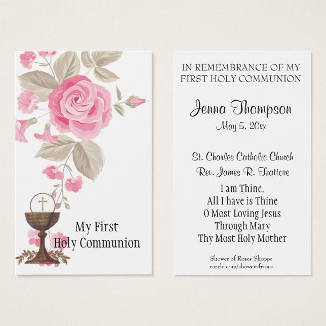 ERSTE HOLY COMMUNION EUCHARIST PRAYER HOLY CARD (Vorne & Hinten)