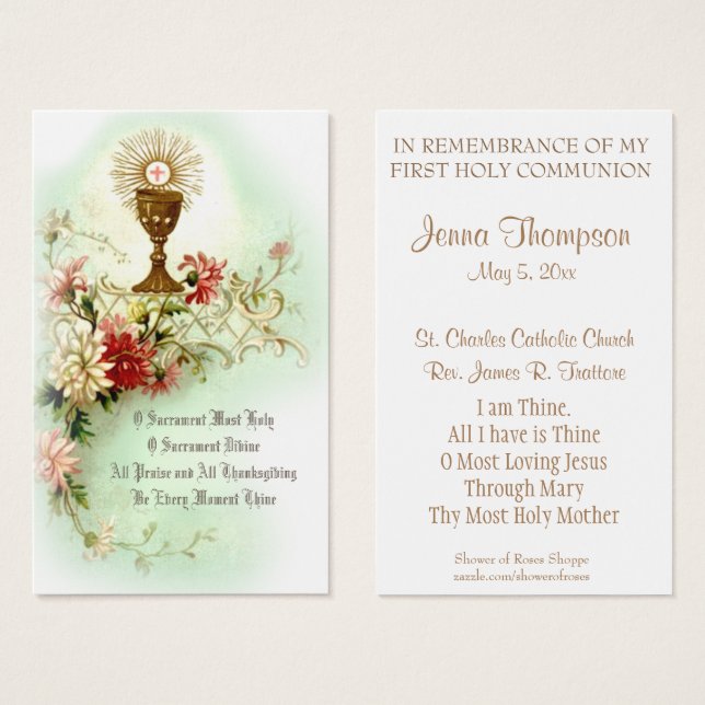 ERSTE HOLY COMMUNION EUCHARIST PRAYER HOLY CARD (Vorne & Hinten)