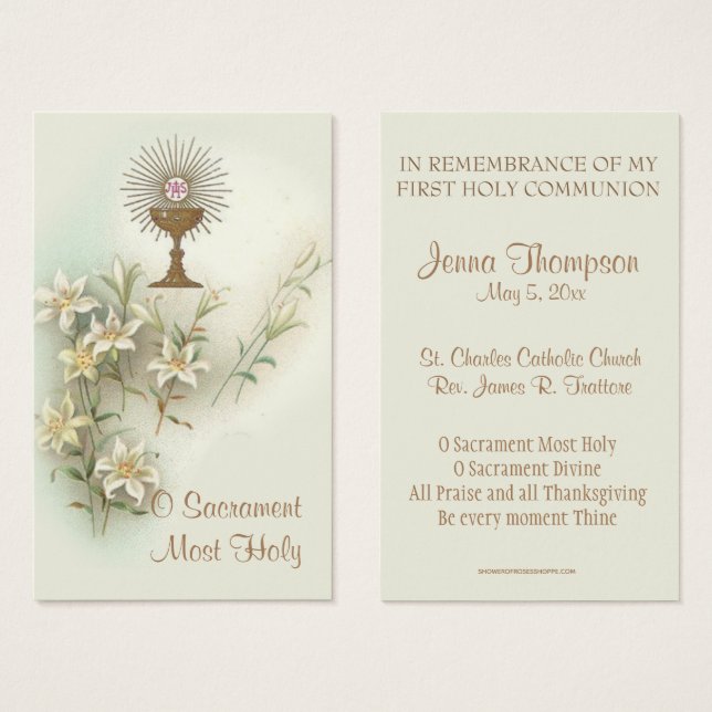 ERSTE HOLY COMMUNION EUCHARIST PRAYER HOLY CARD (Vorne & Hinten)