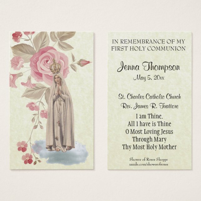 ERSTE HOLY COMMUNION FATIMA PRAYER HOLY CARD (Vorne & Hinten)