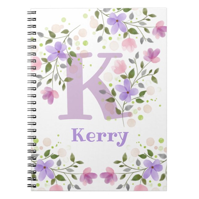 Erste Initiale Plus Name Kerry mit Blumen Notizblock (Vorderseite)