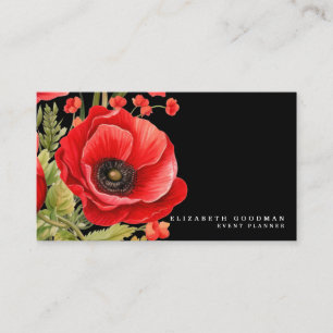 Erste Klase Mohnblumen schwarze Visitenkarten Visitenkarte