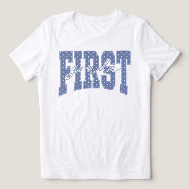 Erste Klasse Blaue Punkte Retro Tri-Blend Shirt (Design Vorderseite)