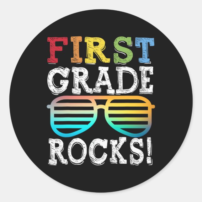 Erste Klasse Rocks Rückstand in die Schule T Runder Aufkleber (Vorderseite)