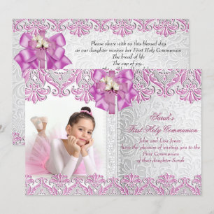 Erste Kommune 1. Girls Lilac Pink Foto Einladung