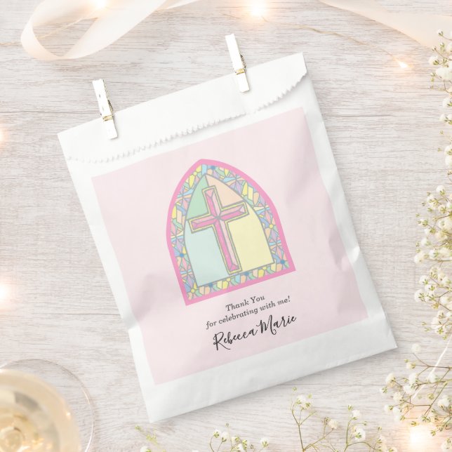 Erste Kommune aus rosa gefestigtem Glas Geschenktütchen (Ausgeschnitten)