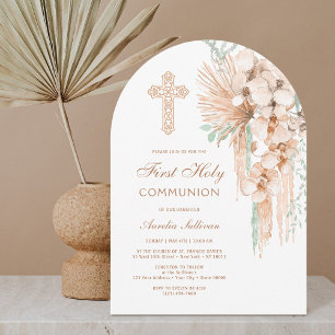 Erste Kommune Beige und Mint Bouquet Arch Einladung